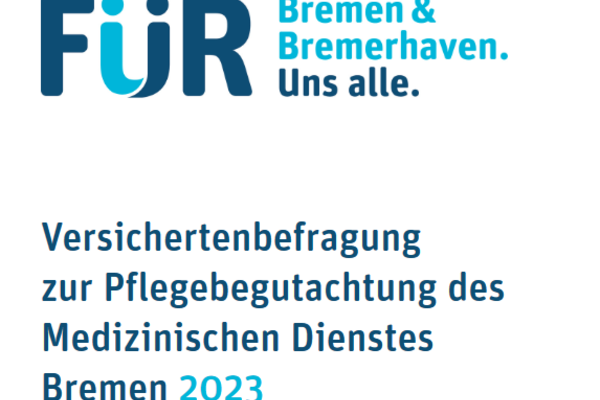 Bild zeigt Titel der Versichertenbefragung. Dieser beinhaltet nur das Logo und den Namen "Versichertenbegrafung 2023".